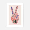 Peace Fingers Typography Block Colour Print