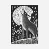 Black and White Wolf Folk Art Print