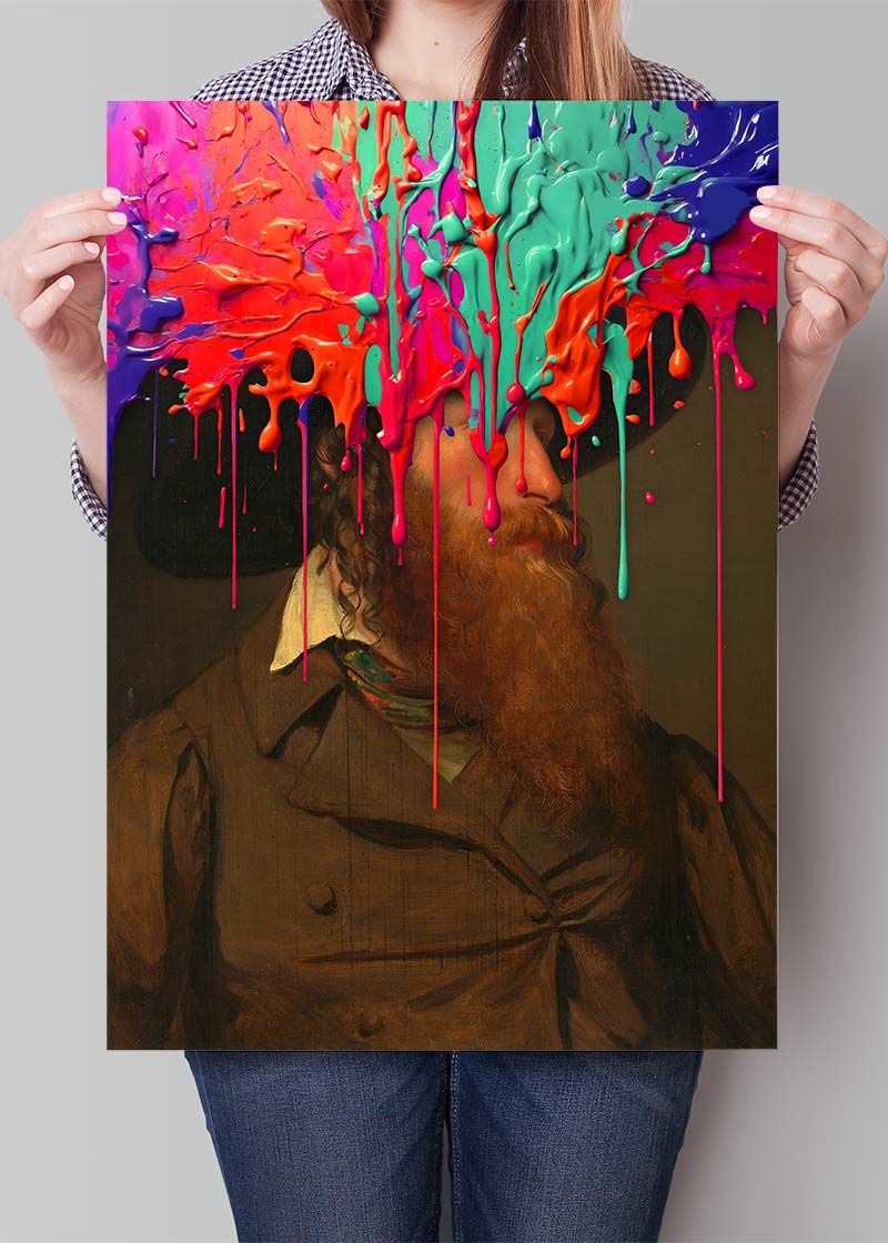 Multicolour Gloopy Paint Drip Funky Male Portrait Print