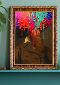 Multicolour Gloopy Paint Drip Funky Male Portrait Print