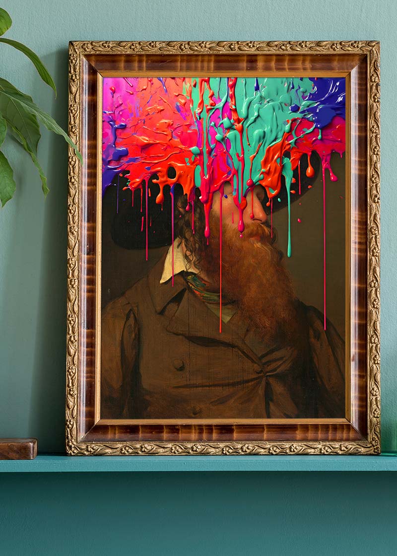 Multicolour Gloopy Paint Drip Funky Male Portrait Print