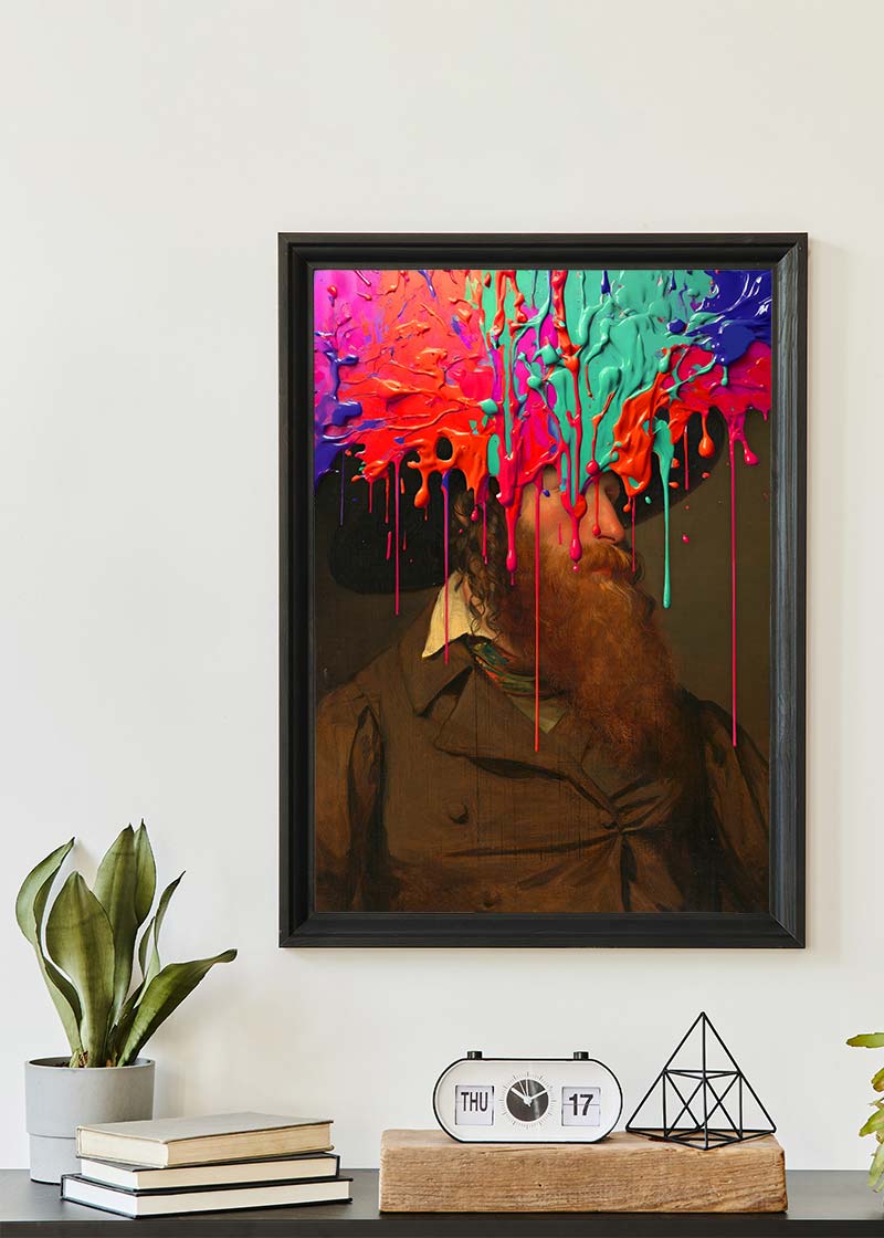 Multicolour Gloopy Paint Drip Funky Male Portrait Print