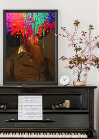 Multicolour Gloopy Paint Drip Funky Male Portrait Print
