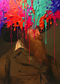 Multicolour Gloopy Paint Drip Funky Male Portrait Print