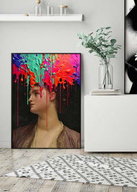 Multicolour Gloopy Paint Drip Funky Female Portrait Print