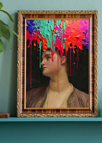 Multicolour Gloopy Paint Drip Funky Female Portrait Print