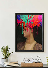 Multicolour Gloopy Paint Drip Funky Female Portrait Print