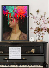 Multicolour Gloopy Paint Drip Funky Female Portrait Print