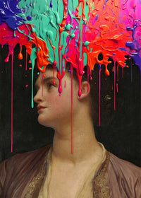 Multicolour Gloopy Paint Drip Funky Female Portrait Print