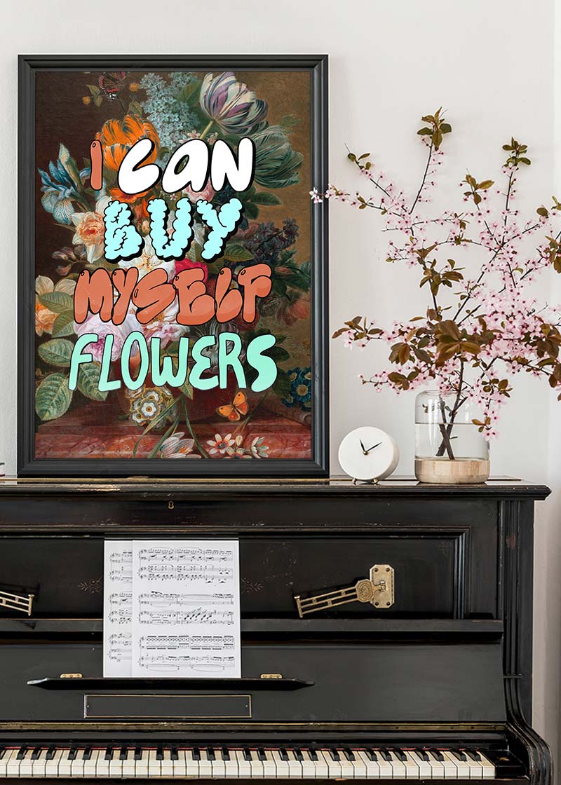 I can buy myself flowers graffiti style lyrics quirky painting print