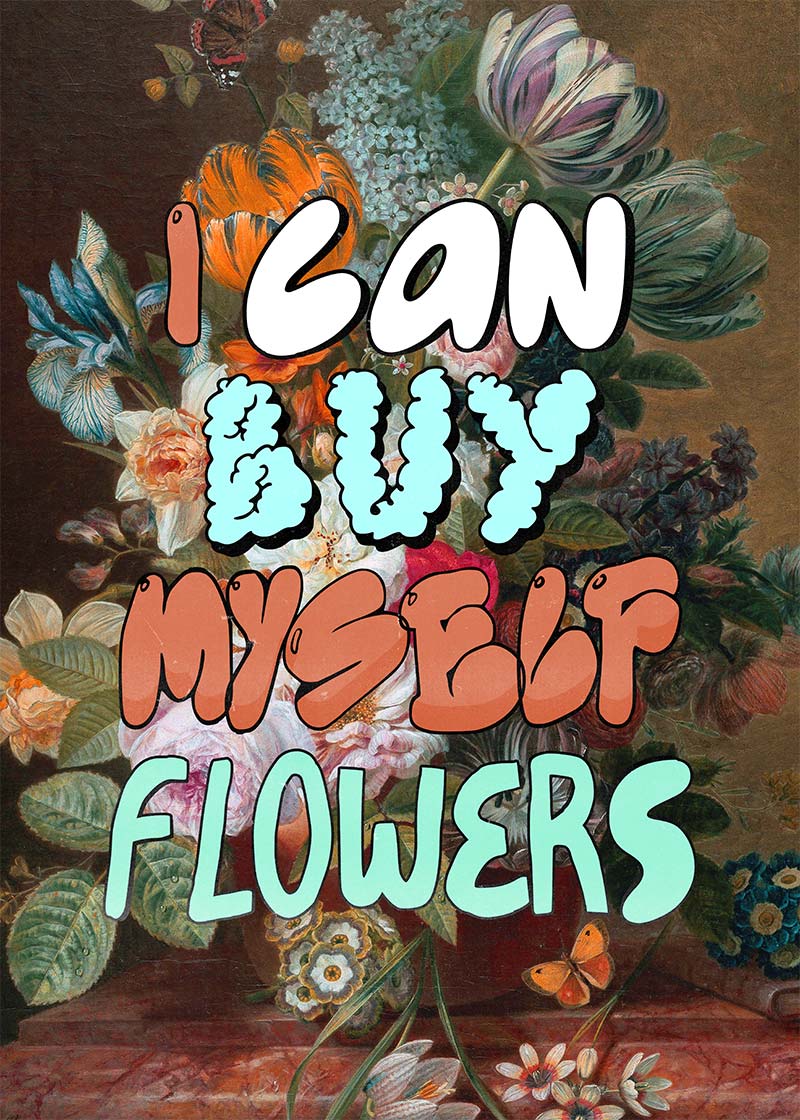I can buy myself flowers graffiti style lyrics quirky painting print