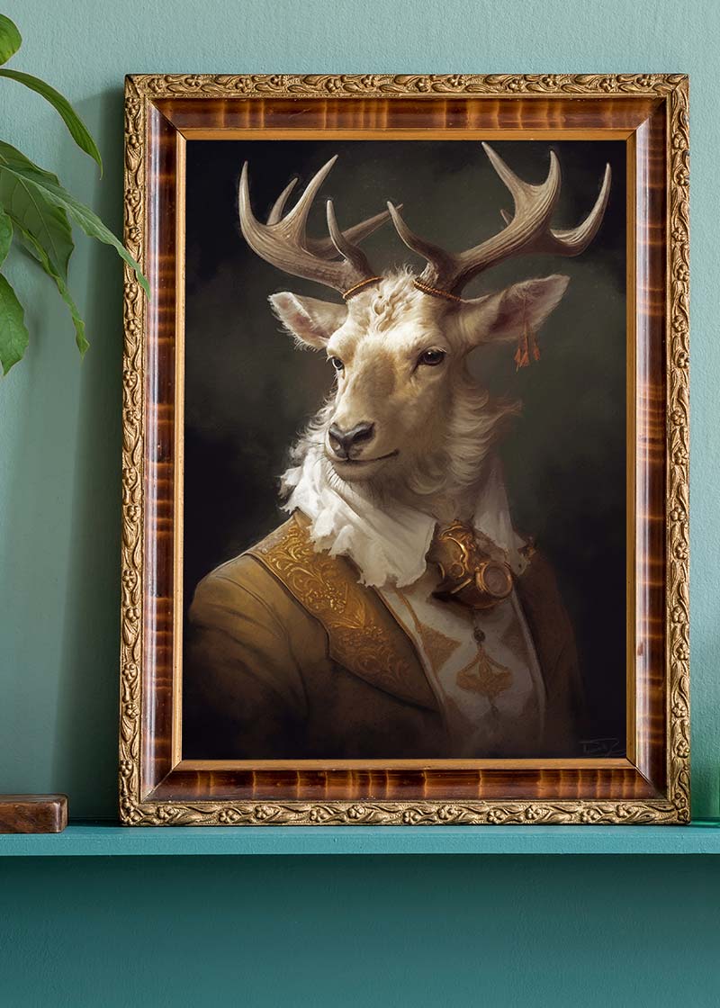 White Stag Deer Animal Portrait Print