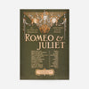 Romeo and Juliet (1903) vintage theatre poster print with art nouveau masks, skull and hearts in orange on olive green
