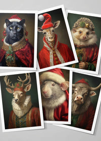 Christmas Card 6 Pack #3 (Panther, Giraffe, Fox, Lady Deer, Rat, Bull)
