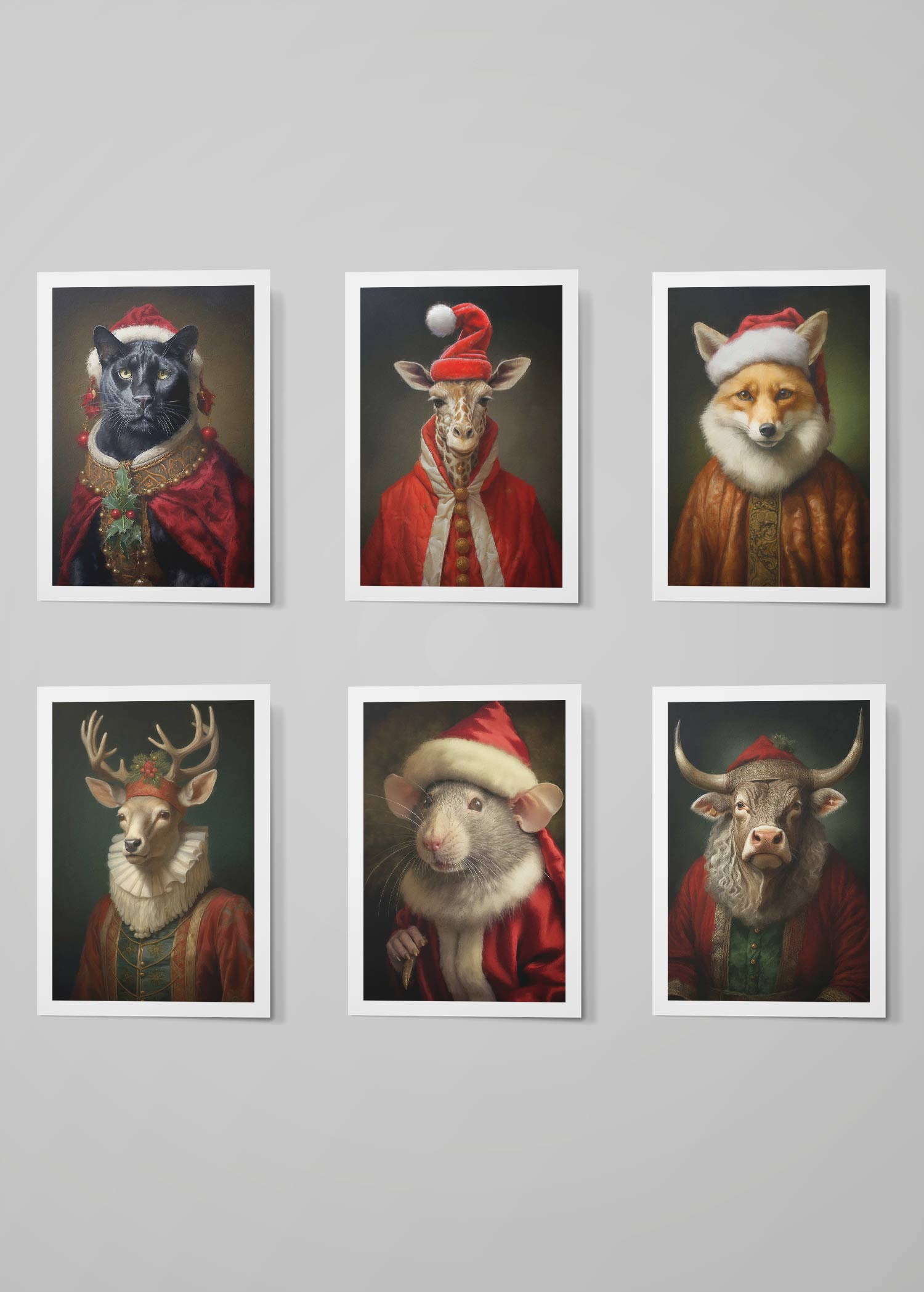 Christmas Card 6 Pack #3 (Panther, Giraffe, Fox, Lady Deer, Rat, Bull)