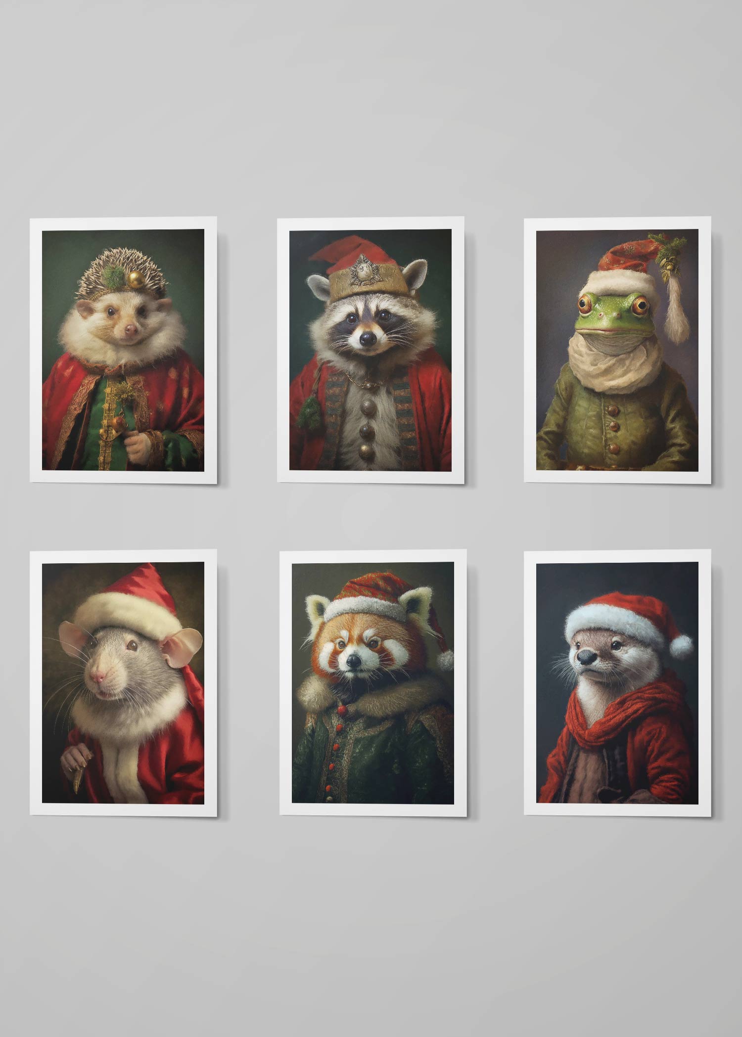 Christmas Card 6 Pack #8 (Hedgehog, Raccoon, Frog, Rat, Otter, Red Panda)