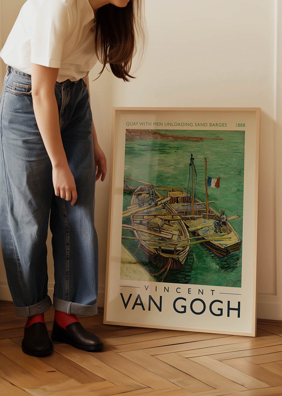 Vincent Van Gogh Quay with men unloading barges poster