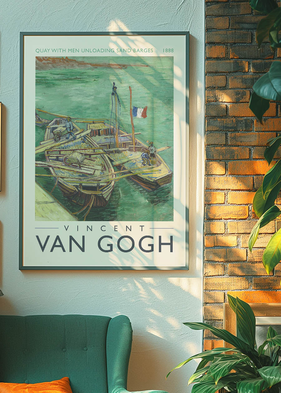 Vincent Van Gogh Quay with men unloading barges poster