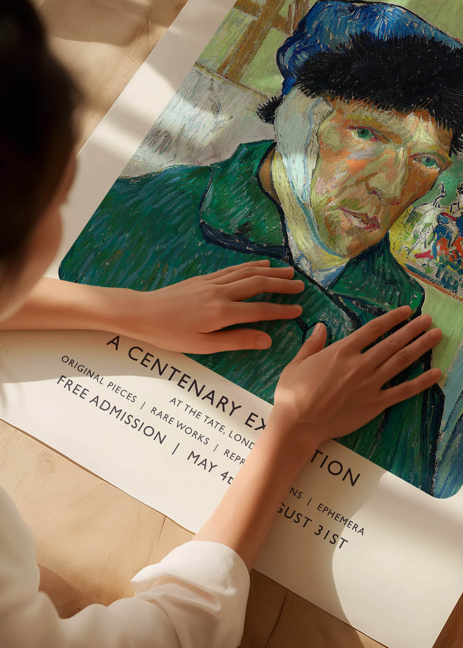 Vincent Van Gogh Self Portrait with bandaged ear centenary exhibition poster