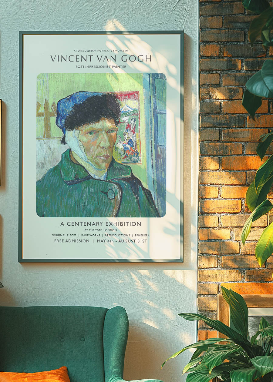 Vincent Van Gogh Self Portrait with bandaged ear centenary exhibition poster