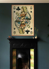 Vintage Playing Card Print - Queen of Clubs