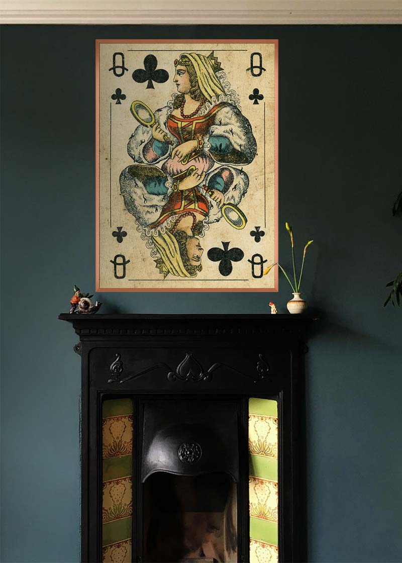 Vintage Playing Card Print - Queen of Clubs