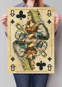 Vintage Playing Card Print - Queen of Clubs