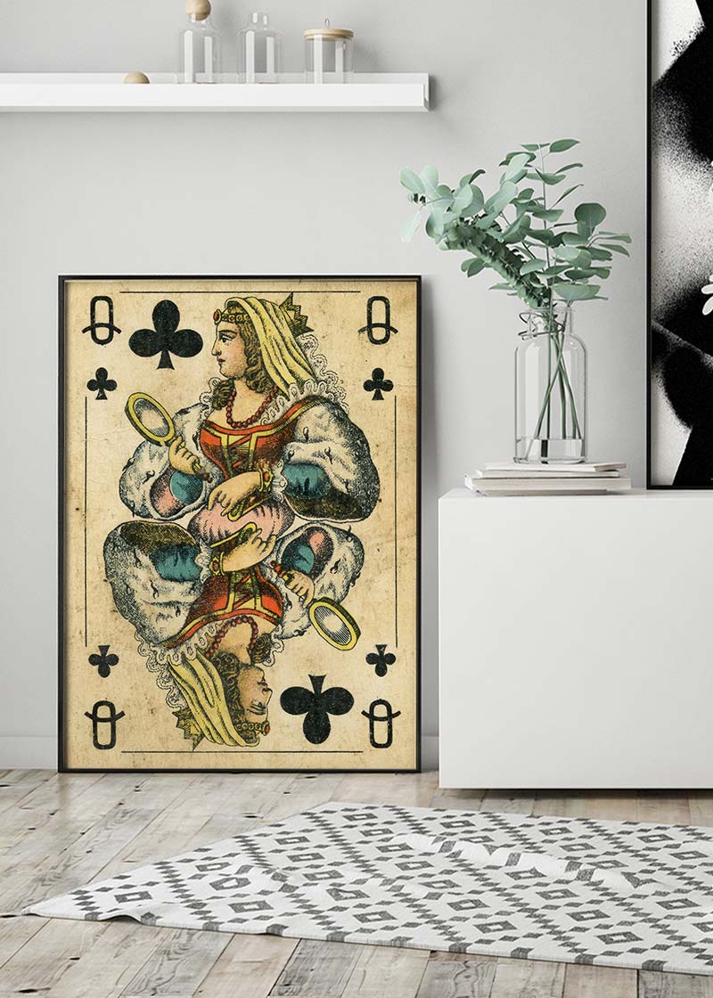 Vintage Playing Card Print - Queen of Clubs