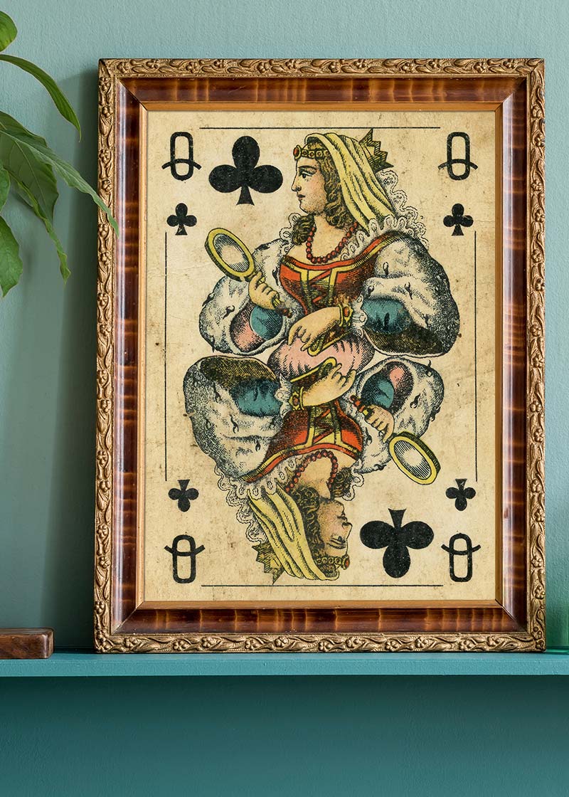Vintage Playing Card Print - Queen of Clubs