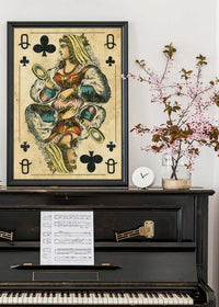 Vintage Playing Card Print - Queen of Clubs