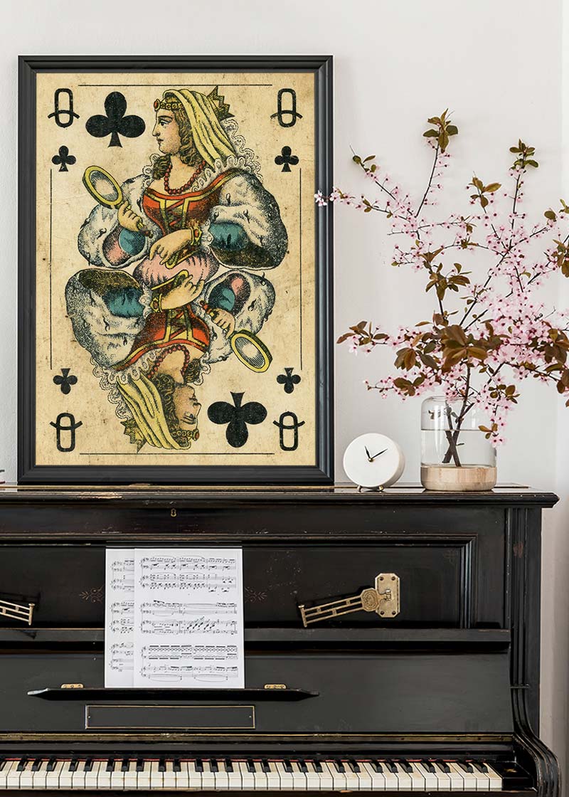Vintage Playing Card Print - Queen of Clubs