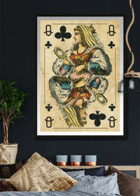 Vintage Playing Card Print - Queen of Clubs