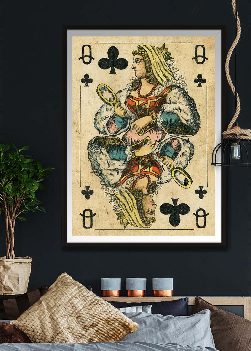 Vintage Playing Card Print - Queen of Clubs