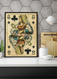 Vintage Playing Card Print - Queen of Clubs