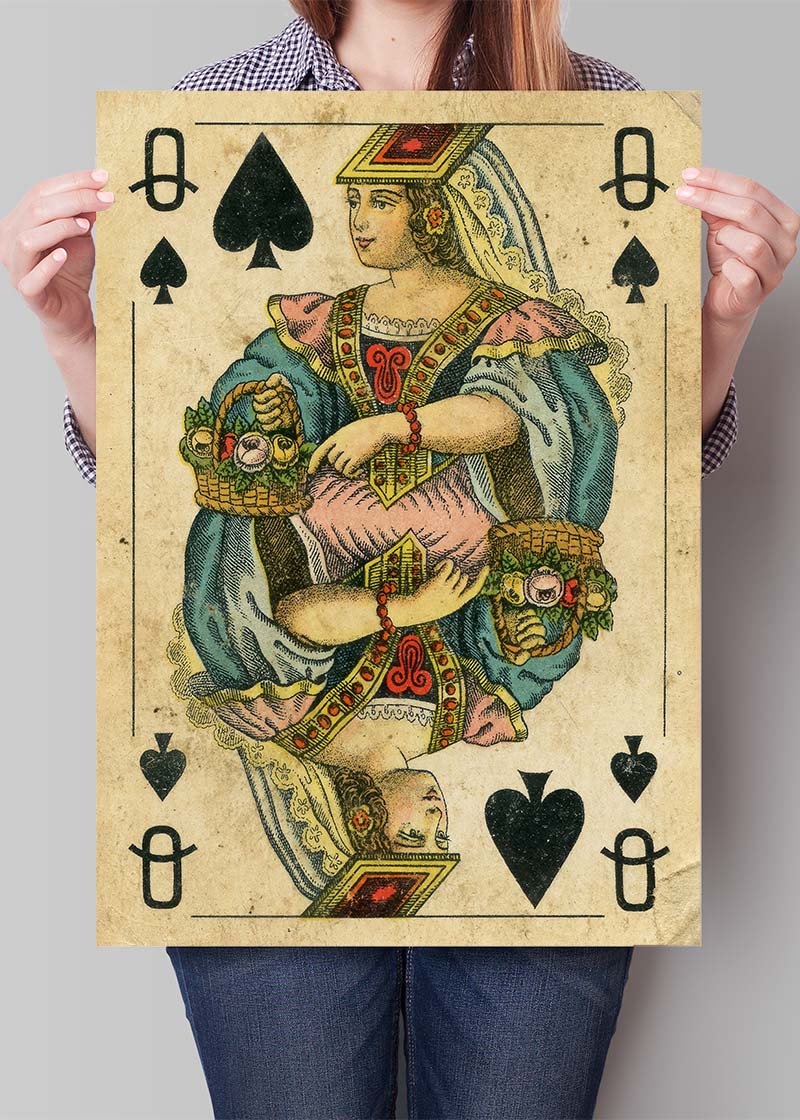 Vintage Playing Card Print - Queen of Spades