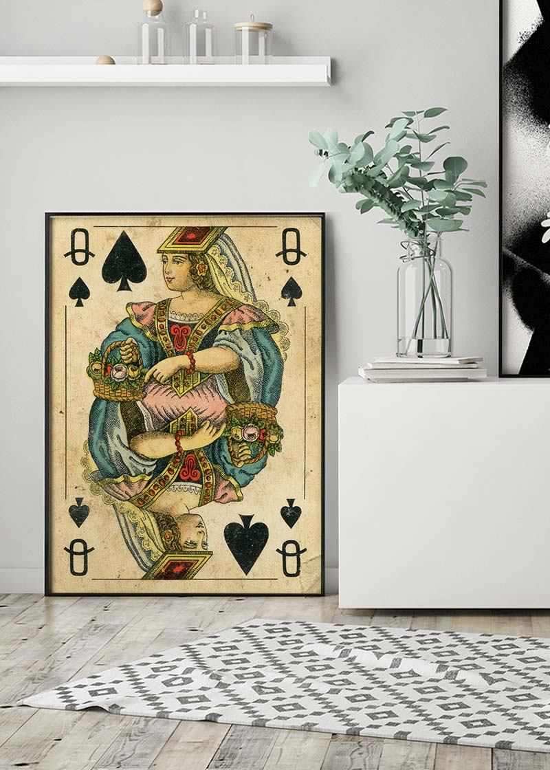 Vintage Playing Card Print - Queen of Spades