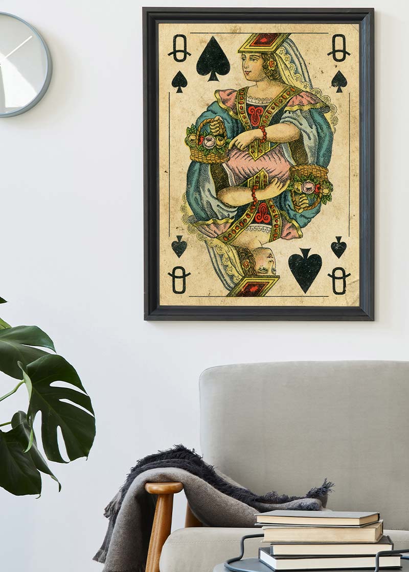 Vintage Playing Card Print - Queen of Spades