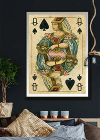 Vintage Playing Card Print - Queen of Spades