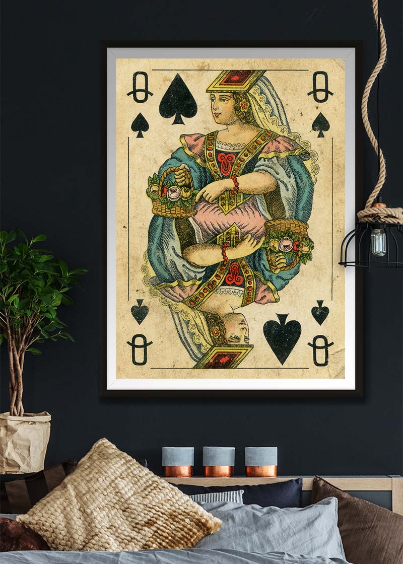 Vintage Playing Card Print - Queen of Spades