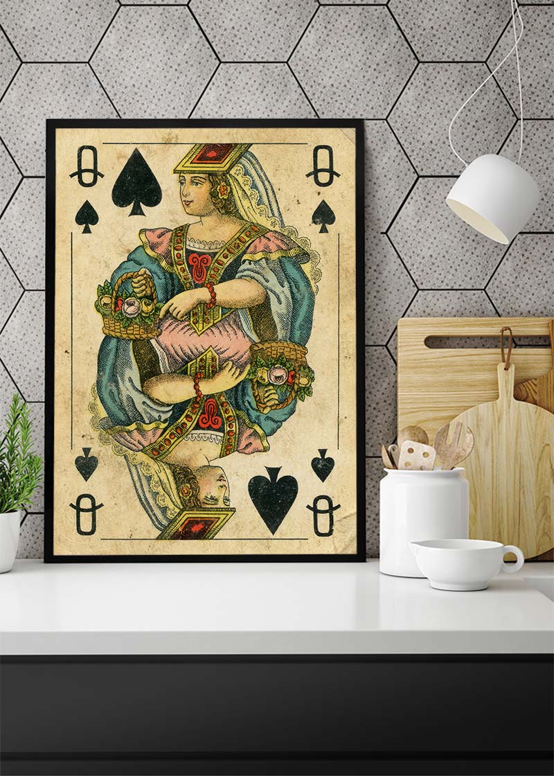 Vintage Playing Card Print - Queen of Spades