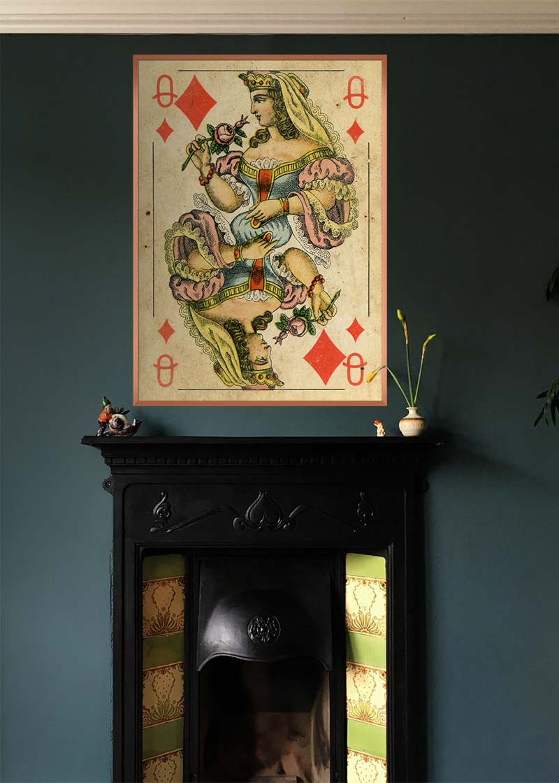 Vintage Playing Card Print - Queen of Diamonds