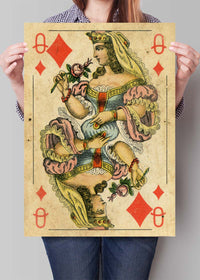 Vintage Playing Card Print - Queen of Diamonds