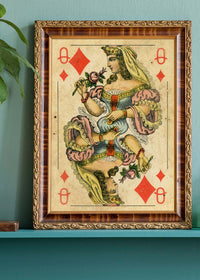 Vintage Playing Card Print - Queen of Diamonds