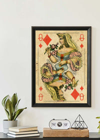 Vintage Playing Card Print - Queen of Diamonds