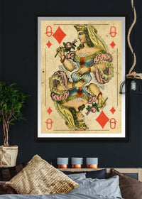 Vintage Playing Card Print - Queen of Diamonds