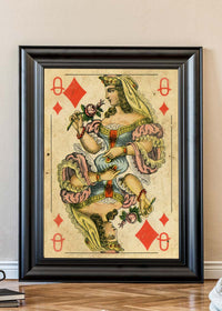Vintage Playing Card Print - Queen of Diamonds