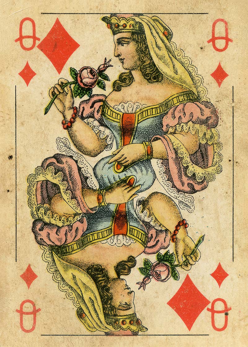 Vintage Playing Card Print - Queen of Diamonds