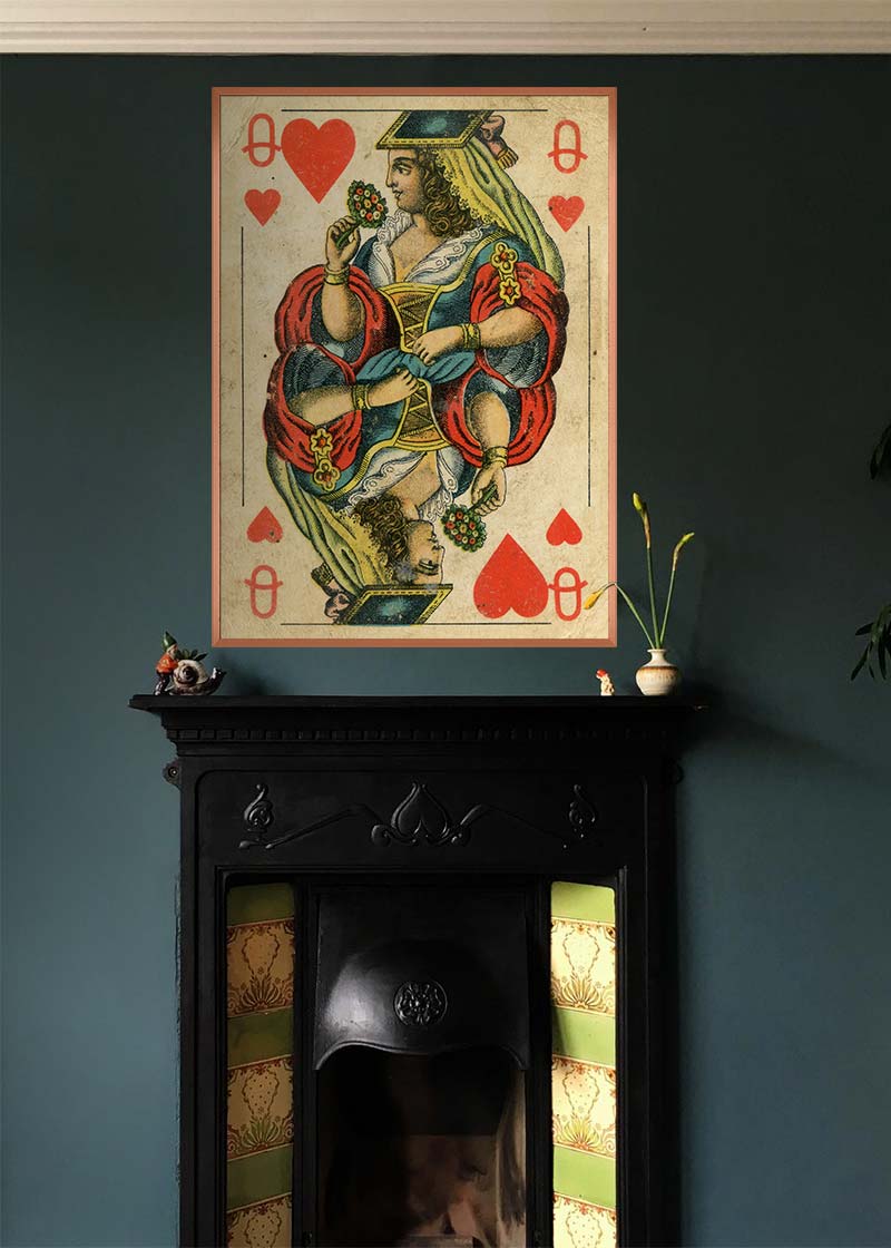 Vintage Playing Card Print - Queen of Hearts