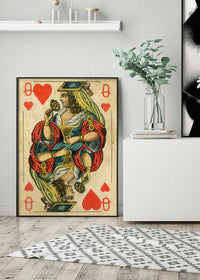 Vintage Playing Card Print - Queen of Hearts
