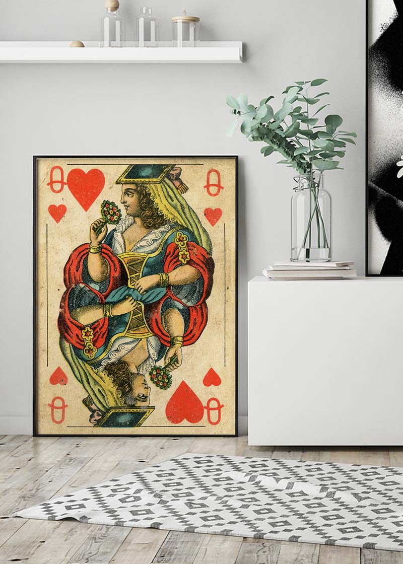 Vintage Playing Card Print - Queen of Hearts